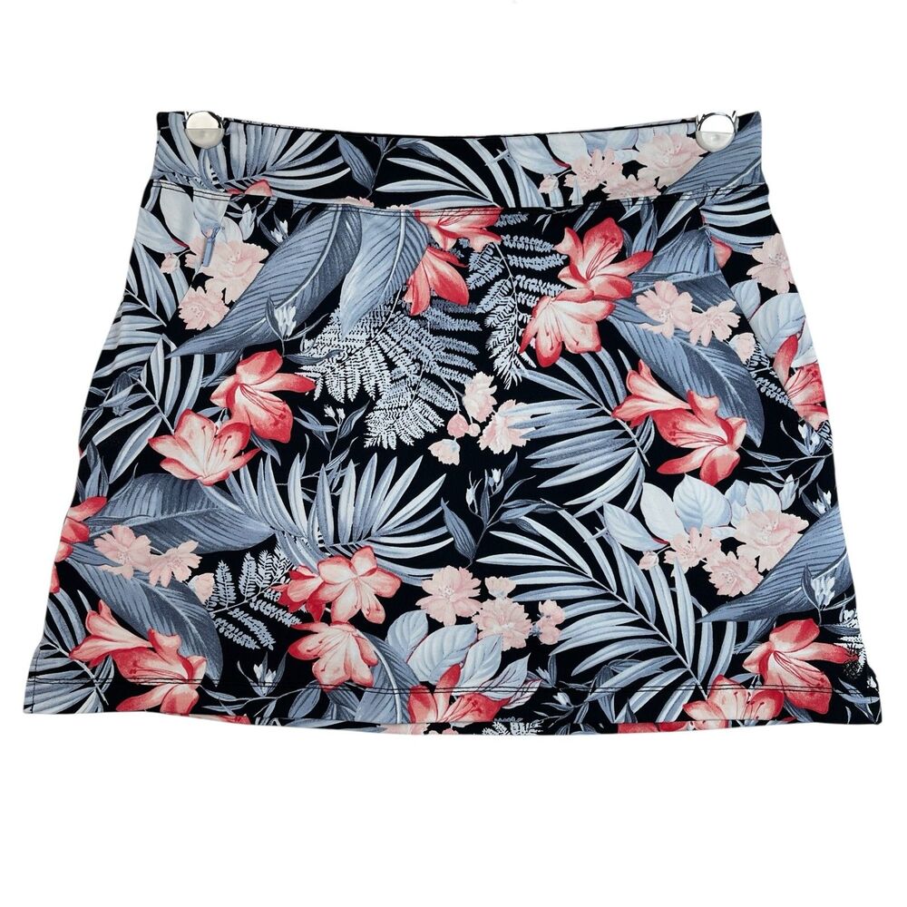 NWOT Tommy Bahama Black Floral Shorts Skort with Coral and Light Blue Leaves